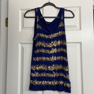 Valerie Bertinelli L navy and gold tank top with sequin details